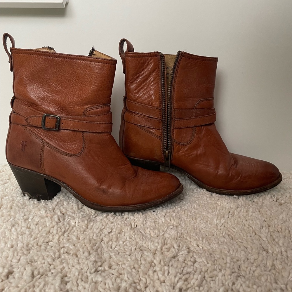 Frye Cognac Leather Ankle Booties